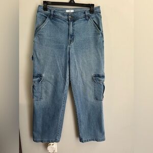 Cello Womens Cargo Jeans  Sz 9/29 Baggy Skater Carpenter Blue Denim Wide Leg